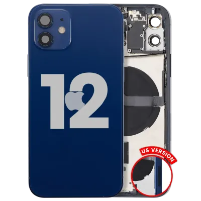 Back Housing W/ Small Parts For iPhone 12 (US Version) (Used OEM Pull: Grade B) (Blue)