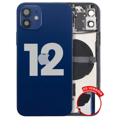 Back Housing W/ Small Parts For iPhone 12 (US Version) (Used OEM Pull: Grade C) (Blue)
