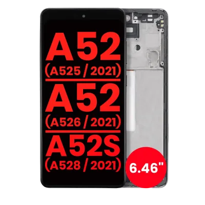 Дисплейний модуль (OLED) з рамкою для Samsung Galaxy A52 4G (A525 / 2021) / A52 5G (A526 / 2021) / A52S 5G (A528 / 2021) (6.46") (Aftermarket Plus) (Awesome Black)