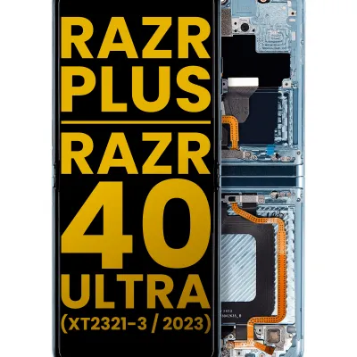 Внутрішній дисплейний модуль (OLED) з рамкою для Motorola Moto Razr Plus 2023 / Razr 40 Ultra (XT2321 / 2023) (Refurbished) (Glacier Blue)