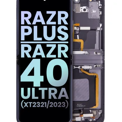 Внутрішній дисплейний модуль (OLED) з рамкою для Motorola Moto Razr Plus 2023 / Razr 40 Ultra (XT2321 / 2023) (Genuine OEM) (Infinite Black)
