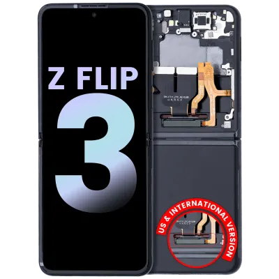 Дисплейний модуль (OLED) з рамкою внутрішній для Samsung Galaxy Z Flip 3 5G (US & International) (Service Pack) (Phantom Black)