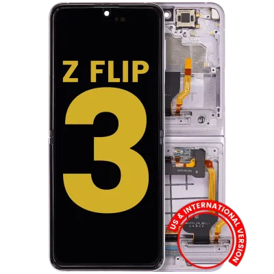 Дисплейний модуль (OLED) з рамкою внутрішній для Samsung Galaxy Z Flip 3 5G (US & International) (Refurbished) (Lavender)