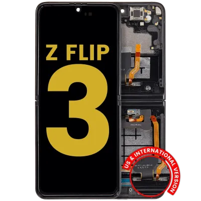 Дисплейний модуль (OLED) з рамкою внутрішній для Samsung Galaxy Z Flip 3 5G (US & International) (Refurbished) (Phantom Black)