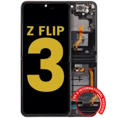 Дисплейний модуль (OLED) з рамкою внутрішній для Samsung Galaxy Z Flip 3 5G (US & International) (Refurbished) (Phantom Black)
