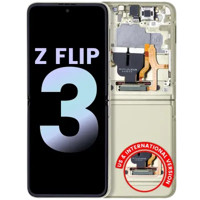 Дисплейний модуль (OLED) з рамкою для Samsung Galaxy Z Flip 3 5G (US & International) (Service Pack) (Cream)