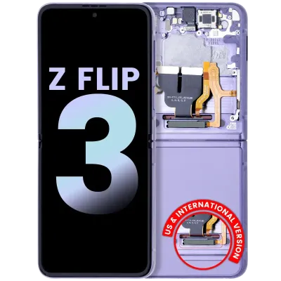Дисплейний модуль (OLED) з рамкою для Samsung Galaxy Z Flip 3 5G (US & International) (Service Pack) (Lavender)