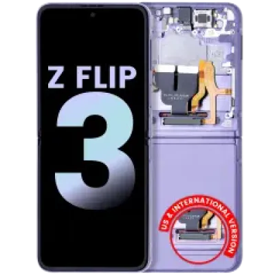 Дисплейний модуль (OLED) з рамкою для Samsung Galaxy Z Flip 3 5G (US & International) (Service Pack) (Lavender)