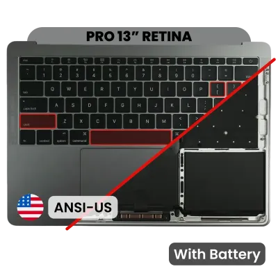 Top Case with Battery and Keyboard (ANSI US) For MacBook Pro 13" A1708 (2016) (Used OEM Pull: Grade B/C) (Space Gray)