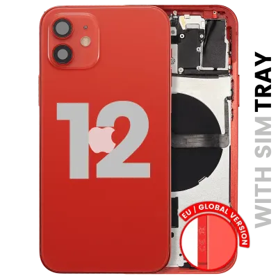 Back Housing W/ Small Parts For iPhone 12 (EU / Global Version) (Used OEM Pull: Grade C) (Red)