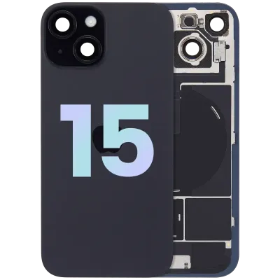 Back Glass w/ MagSafe Magnet & NFC & Flashlight Flex For iPhone 15 (Service Pack) (Black)