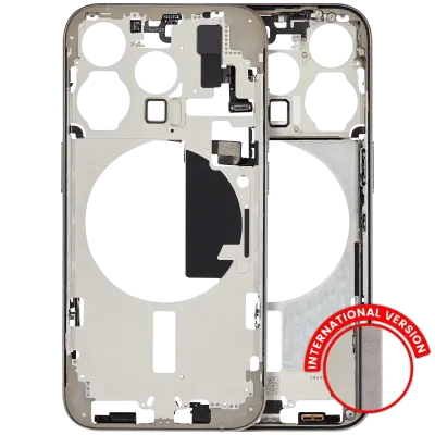Mid-Frame Housing W/ Small Parts For iPhone 15 Pro (EU / Global Version) (Used OEM Pull: Grade B) (Natural Titanium)