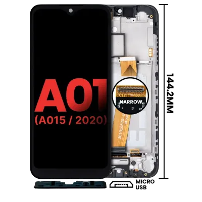 Дисплейний модуль (LCD) для Samsung Galaxy A01 4G (A015 / 2020) Global Model з рамкою (Micro USB Frame) (Aftermarket Plus) (всі кольори)