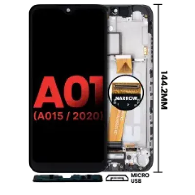 Дисплейний модуль (LCD) для Samsung Galaxy A01 4G (A015 / 2020) Global Model з рамкою (Micro USB Frame) (Aftermarket Plus) (всі кольори)