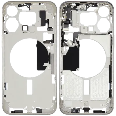 Mid-Frame Housing W/ Small Parts For iPhone 15 Pro Max (EU / Global Version) (Used OEM Pull: Grade B) (White Titanium)