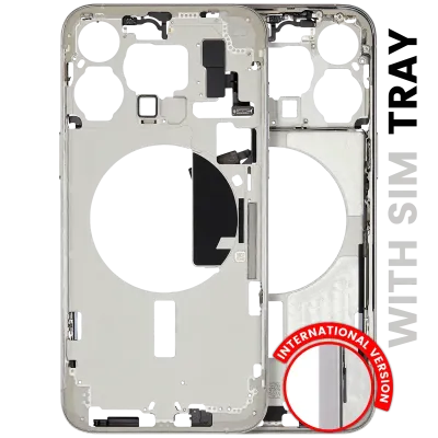 Mid-Frame Housing W/ Small Parts For iPhone 15 Pro Max (EU / Global Version) (Used OEM Pull: Grade C) (White Titanium)
