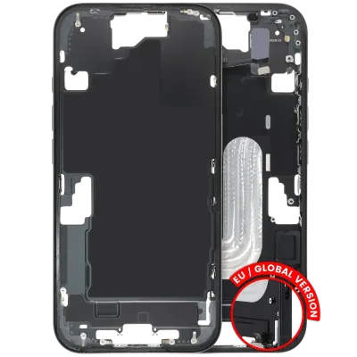 Mid-Frame Housing W/ Small Parts For iPhone 16 (EU / Global Version) (Used OEM Pull: Grade C) (Black)