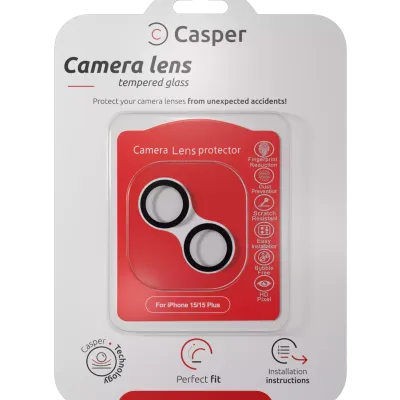 Захист скла камери Casper для iPhone 15 / 15 Plus (чорний) (прозоре)