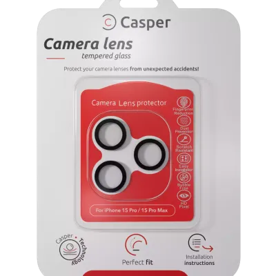 Захист скла камери Casper для iPhone 15 Pro / 15 Pro Max (чорний) (прозоре)
