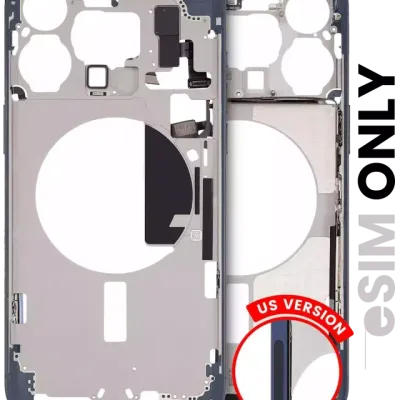 Mid-Frame Housing W/ Small Parts For iPhone 15 Pro Max (US Version) (Used OEM Pull: Grade C) (Blue Titanium)
