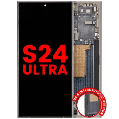 Дисплейний модуль (OLED) з рамкою для Samsung Galaxy S24 Ultra (US & International Version) (Aftermarket Plus) (Titanium Gray)