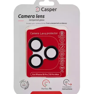 Захист скла камери Casper для iPhone 16 Pro / 16 Pro Max (чорний) (прозоре)