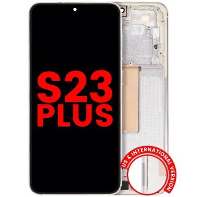 Дисплейний модуль (OLED) з рамкою для Samsung Galaxy S23 Plus (US & International) (Aftermarket Plus) (кремовий)