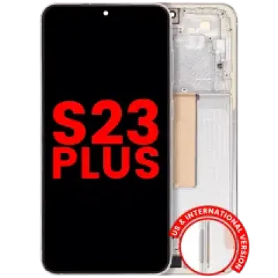 Дисплейний модуль (OLED) з рамкою для Samsung Galaxy S23 Plus (US & International) (Aftermarket Plus) (кремовий)