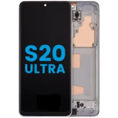 Дисплейний модуль з рамкою (без датчика відбитків) для Samsung Galaxy S20 Ultra 5G (Aftermarket: Incell) (Cloud White)