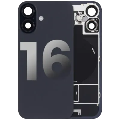 Back Glass w/ MagSafe Magnet & NFC & Flashlight Flex For iPhone 16 (Used OEM Pull: Grade B) (Black)