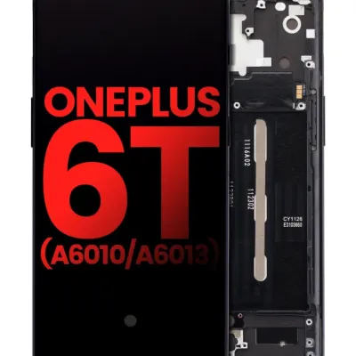 Дисплейний модуль (OLED) з рамкою для OnePlus 6T (A6010 / A6013) (Aftermarket Plus) (Mirror Black)