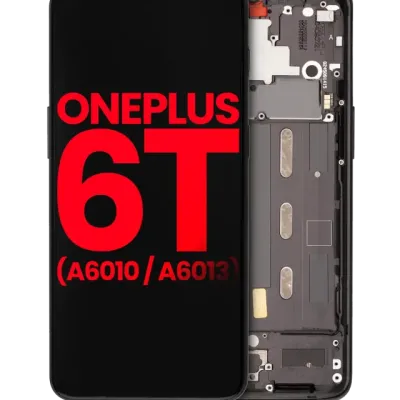 Дисплейний модуль (OLED) з рамкою для OnePlus 6T (A6010 / A6013) (Aftermarket Plus) (Midnight Black)