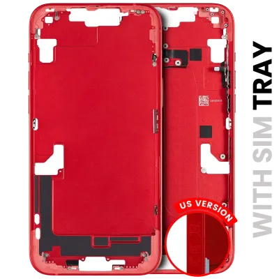 Mid-Frame Housing W/ Small Parts For iPhone 14 Plus (EU / Global Version) (Used OEM Pull: Grade A) (Red)