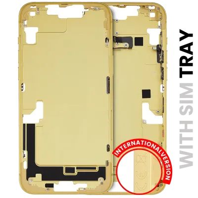 Mid-Frame Housing W/ Small Parts For iPhone 14 Plus (EU / Global Version) (Used OEM Pull: Grade A) (Yellow)