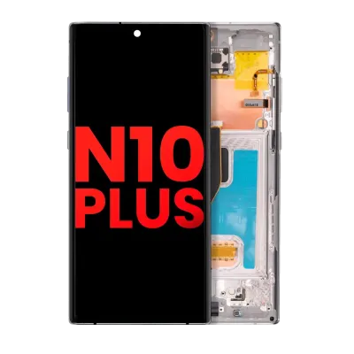 Дисплейний модуль (OLED) з рамкою для Samsung Galaxy Note 10 Plus / 5G (Aftermarket Plus) (Aura Glow / Silver)