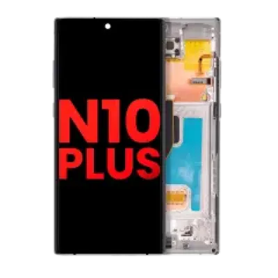 Дисплейний модуль (OLED) з рамкою для Samsung Galaxy Note 10 Plus / 5G (Aftermarket Plus) (Aura Glow / Silver)