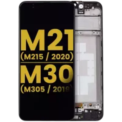 Дисплейний модуль (OLED) з рамкою для Samsung Galaxy M21 (M215 / 2020) / M30 (M305 / 2019) (Refurbished) (чорний)