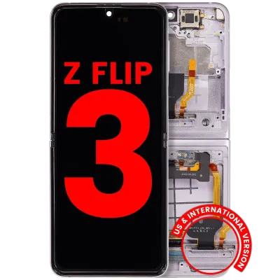 Inner OLED Assembly With Frame Compatible For Samsung Galaxy Z Flip 3 5G (US & International) (Aftermarket Plus) (Lavender)