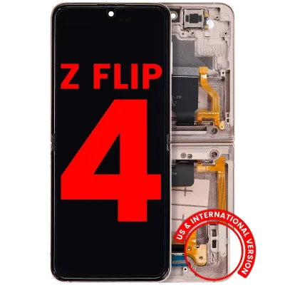 Внутрішній дисплейний модуль (OLED) з рамкою для Samsung Galaxy Z Flip 4 5G (F721) (US & International Version) (Aftermarket Plus) (Pink Gold)