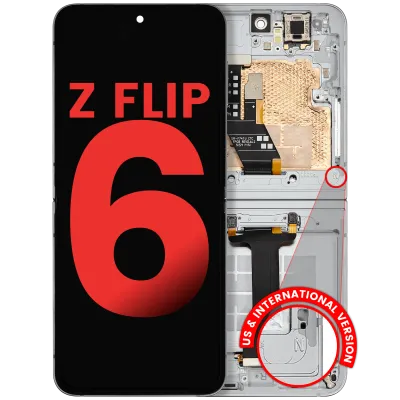 Дисплейний модуль (OLED) із рамкою для Samsung Galaxy Z Flip 6 5G (F741) (Aftermarket Plus) (білий)