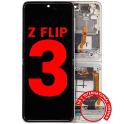 Дисплейний модуль (OLED) із рамкою для Samsung Galaxy Z Flip 3 5G (F711) (Aftermarket Plus) (Cream)