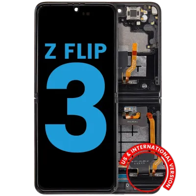 Inner OLED Assembly With Frame Compatible For Samsung Galaxy Z Flip 3 5G (F711) (US & International) (Aftermarket) (Phantom Black)