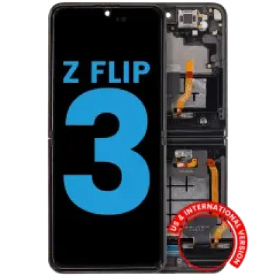 Дисплейний модуль (OLED) із рамкою для Samsung Galaxy Z Flip 3 5G (F711) (Aftermarket) (Phantom Black)
