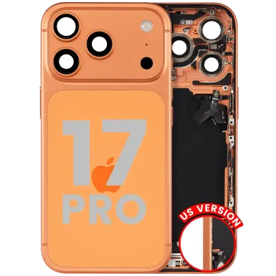Back Housing W/ Charging Port Flex & Small Parts Compatible For iPhone 17 Pro (US Version) (Used OEM Pull: Grade A) (Cosmic Orange)