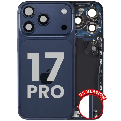 Back Housing W/ Charging Port Flex & Small Parts Compatible For iPhone 17 Pro (US Version) (Used OEM Pull: Grade A) (Deep Blue)