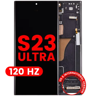 Дисплейний модуль (OLED) з рамкою для Samsung Galaxy S23 Ultra (US & International) (Aftermarket Pro) (120Hz) (Phantom Black)