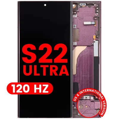 Дисплейний модуль (OLED) з рамкою для Samsung Galaxy S22 Ultra 5G (US & International Version) (Aftermarket Pro) (120Hz) (Burgundy)