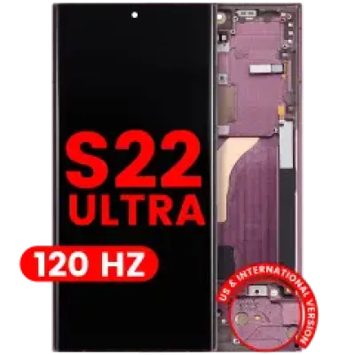 Дисплейний модуль (OLED) з рамкою для Samsung Galaxy S22 Ultra 5G (US & International Version) (Aftermarket Pro) (120Hz) (Burgundy)