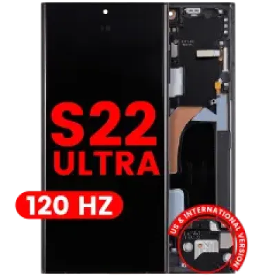 Дисплейний модуль (OLED) з рамкою для Samsung Galaxy S22 Ultra 5G (US & International Version) (Aftermarket Pro) (120Hz) (Graphite / Sky Blue / Red)