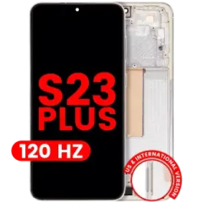 Дисплейний модуль (OLED) з рамкою для Samsung Galaxy S23 Plus (US & International) (Aftermarket Plus) (120Hz) (Cream)